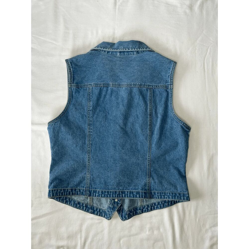 Vintage Bill Blass Blue Jean Flower Embroidered & Sequined Vest Size L 90's Y2K - Picture 4 of 6